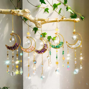 Pink Quartz Sun Catcher Crystal Star Moon Dream Catcher
