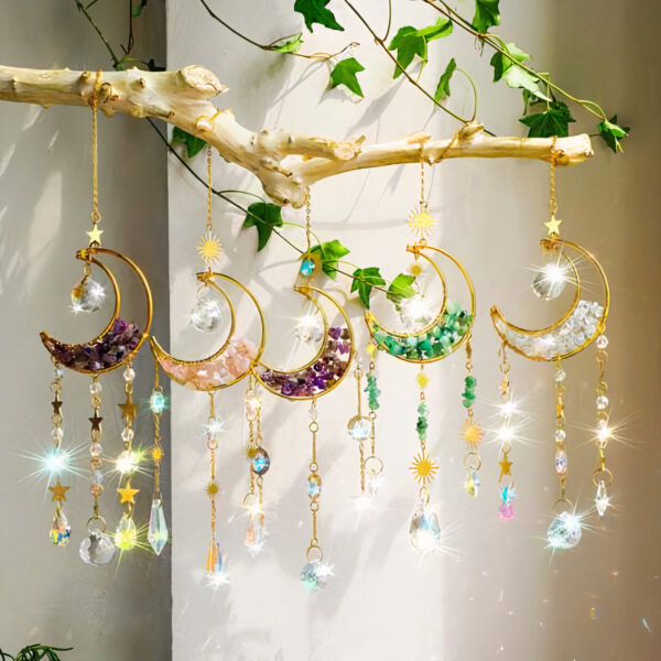 Pink Quartz Sun Catcher Crystal Star Moon Dream Catcher
