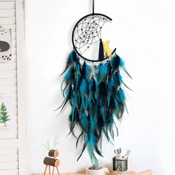 Blue Feather Dreamcatcher Tree of Life Crystal Wall Hanging - Image 2