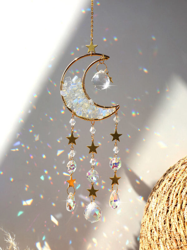Pink Quartz Sun Catcher Crystal Star Moon Dream Catcher - Image 4