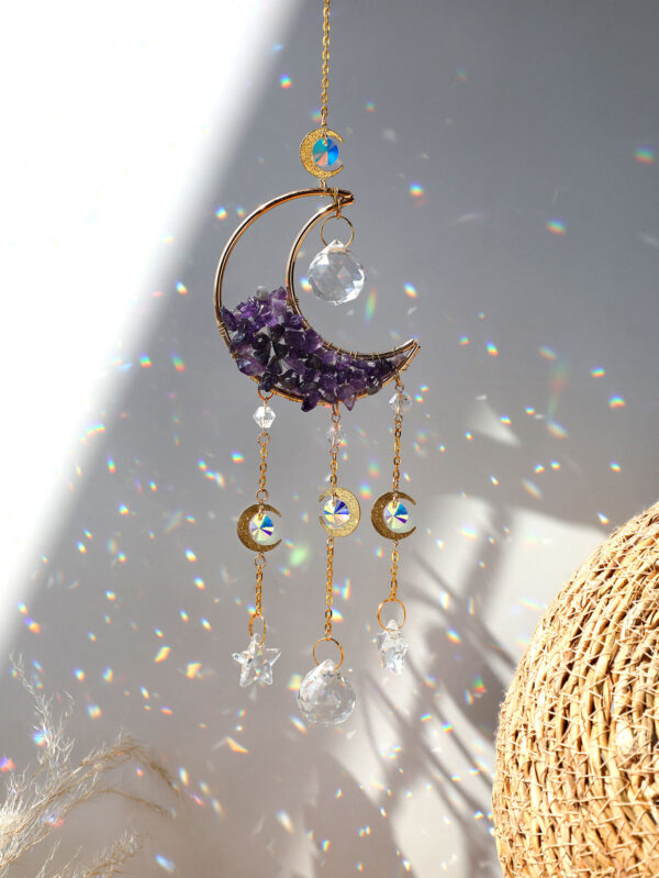 Pink Quartz Sun Catcher Crystal Star Moon Dream Catcher - Image 5