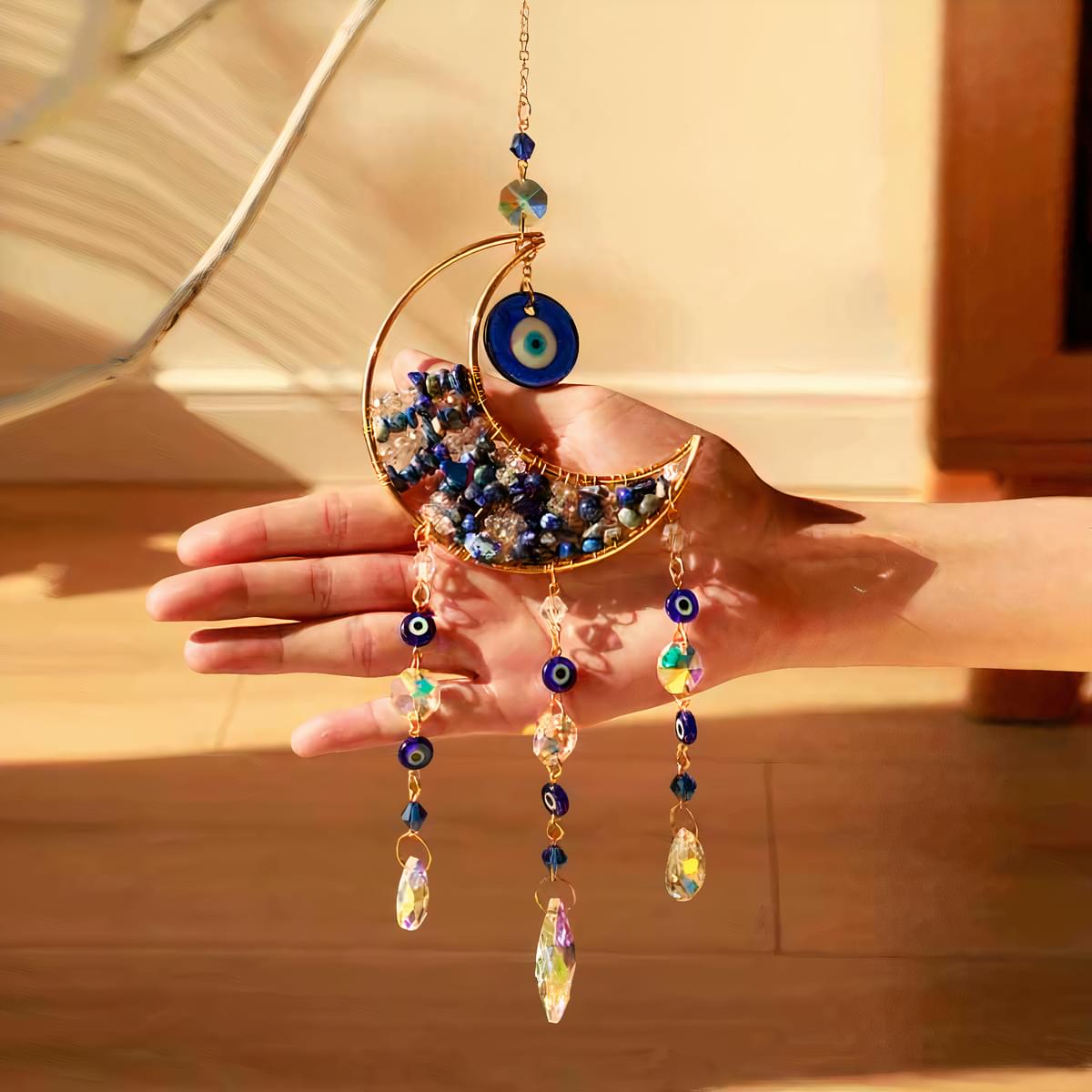 Evil Eye Sun Catcher Crystal Hanging Natural Stone Wind Chime