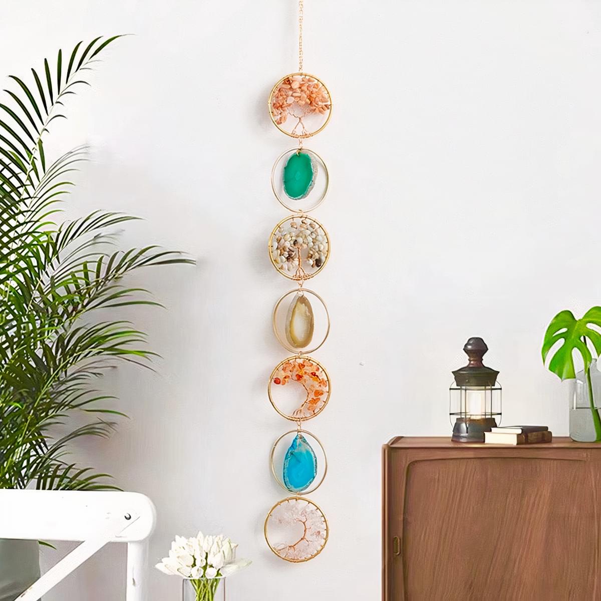 Natural 7 Chakra Tree of Life Wall Hanging Gemstone Crystals