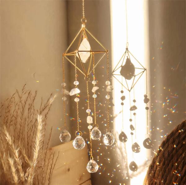 Natural Gemstone Crystal Rose Quarts Sun Catcher