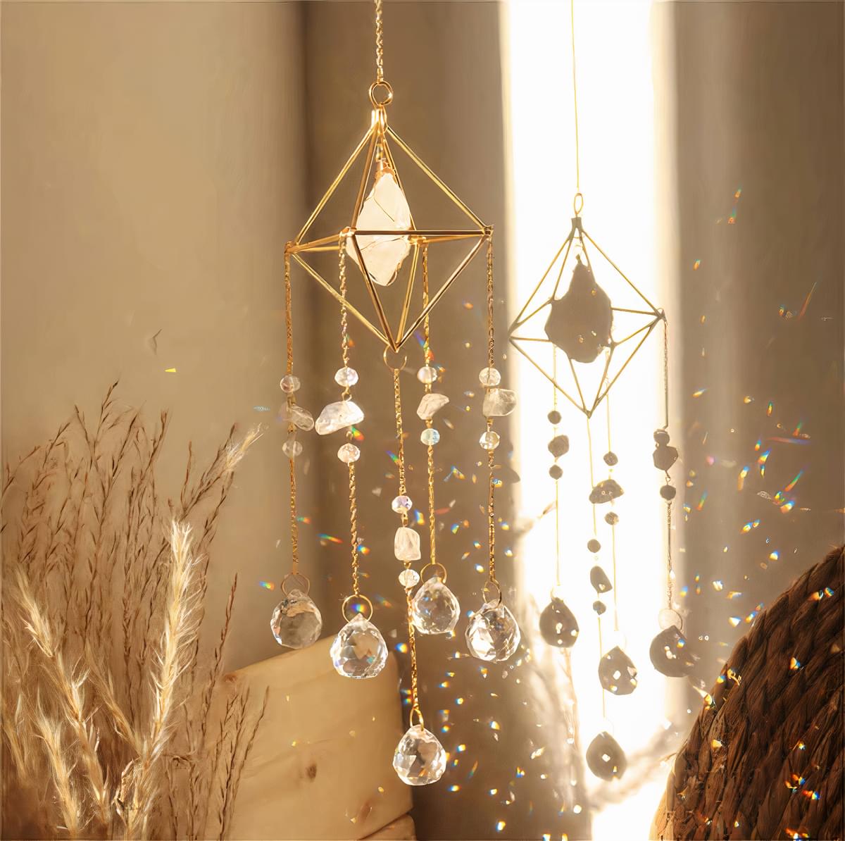 Natural Gemstone Crystal Rose Quarts Sun Catcher