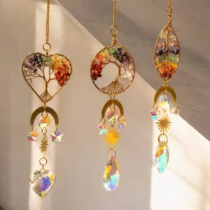 3 Pieces Tree of Life Crystal Sun Catcher Pendant Rainbow Maker