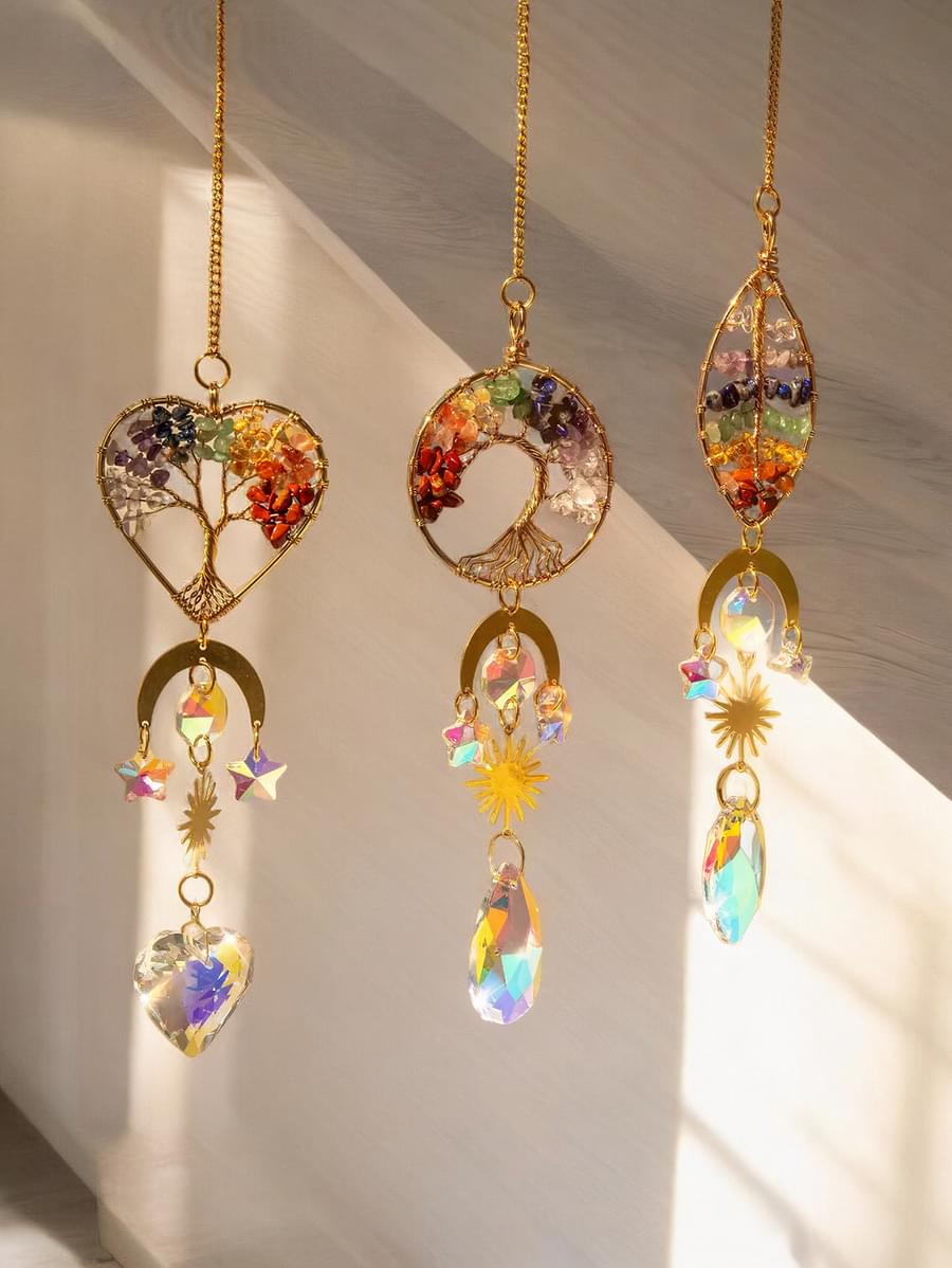 3 Pieces Tree of Life Crystal Sun Catcher Pendant  Rainbow Maker