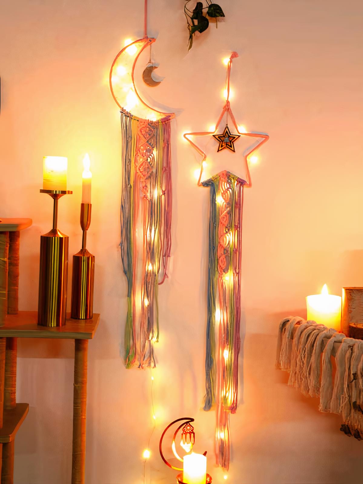 2PCS Moon Star Set Dream Catcher Macrame Wall Hanging - Image 3
